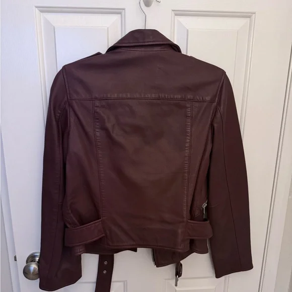 All Saints Red Burgundy Leather Jacket - Picture 5 of 8